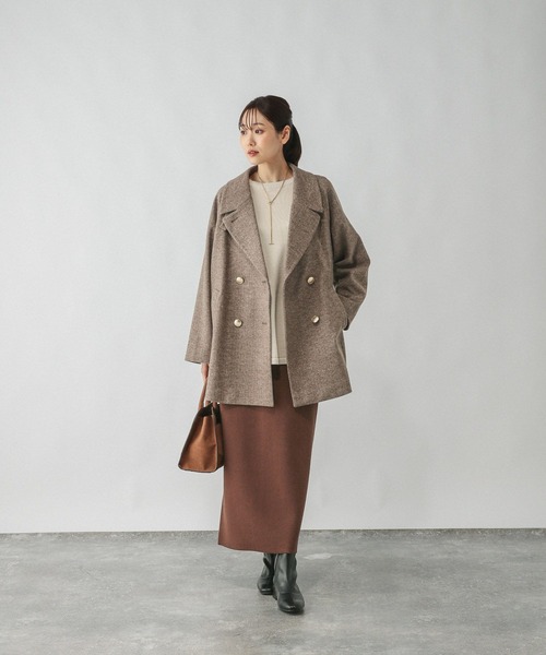 軽やかストレッチ襟2WAYミドルコート/499658（チェスターコート