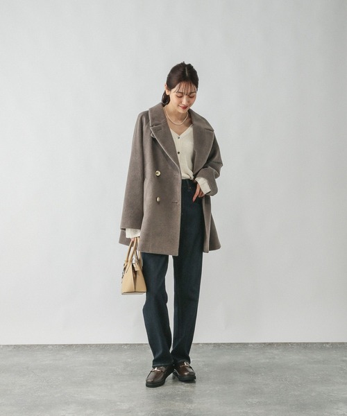 軽やかストレッチ襟2WAYミドルコート/499658（チェスターコート