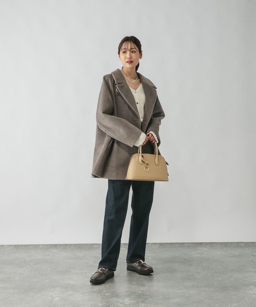 軽やかストレッチ襟2WAYミドルコート/499658（チェスターコート