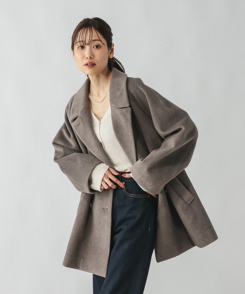 軽やかストレッチ衿2WAYコート GLOBAL WORK グレーミニ