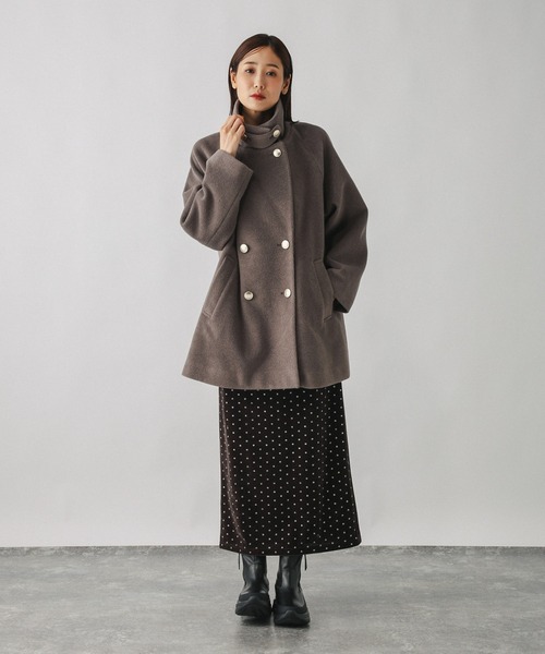 軽やかストレッチ襟2WAYミドルコート/499658（チェスターコート