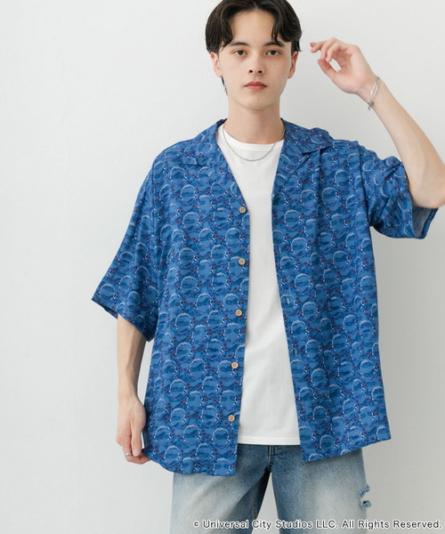 SENSE OF PLACE by URBAN RESEARCH（センスオブプレイスバイアーバンリサーチ）の「『別注』JAWS×SENSE OF PLACE　総柄オープンカラーシャツ（シャツ/ブラウス・メンズ・アイボリー/ブルー/グリーン・MEDIUM/LARGE）」の3枚目の写真