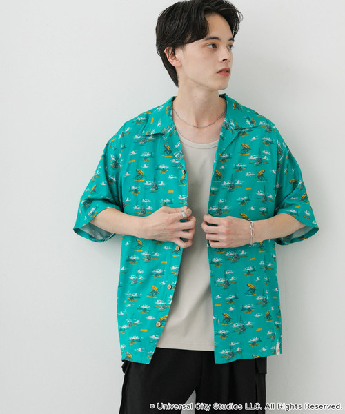 SENSE OF PLACE by URBAN RESEARCH（センスオブプレイスバイアーバンリサーチ）の「『別注』JAWS×SENSE OF PLACE　総柄オープンカラーシャツ（シャツ/ブラウス・メンズ・アイボリー/ブルー/グリーン・MEDIUM/LARGE）」の2枚目の写真