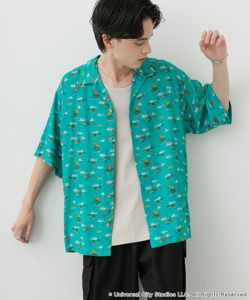 SENSE OF PLACE by URBAN RESEARCH（センスオブプレイスバイアーバンリサーチ）の「『別注』JAWS×SENSE OF PLACE　総柄オープンカラーシャツ（シャツ/ブラウス・メンズ・アイボリー/ブルー/グリーン・MEDIUM/LARGE）」の5枚目の写真