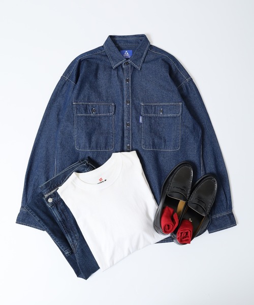 GERRY(ジェリー)の「GERRY ビッグシルエット デニム ワーク 長袖 シャツ(シャツ/ブラウス・メンズ・ネイビー/ブルー・L/LL/M)」の2枚目の写真