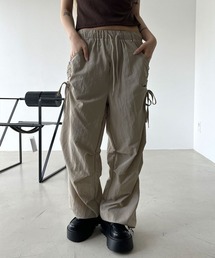 ナイロン ドローストリング サイドシャーリング ピンタック ワイド パンツ