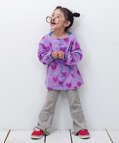 MARKEY'S（マーキーズ）の「総柄フレアスリーブカットソー（Tシャツ/カットソー・キッズ・パープル系その他/ライトグリーン/チャコール・80/90/100/110/120/130/140/150）」の6枚目の写真