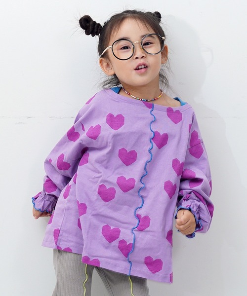 MARKEY'S（マーキーズ）の「総柄フレアスリーブカットソー（Tシャツ/カットソー・キッズ・パープル系その他/ライトグリーン/チャコール・80/90/100/110/120/130/140/150）」の5枚目の写真