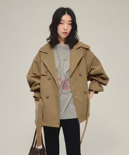 eL（エル）の「【eL】Short Trench Coat/586796（トレンチコート・レディース・ネイビー/ダークベージュ・FREE）」の6枚目の写真