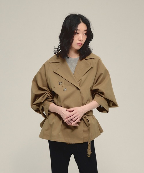 eL（エル）の「【eL】Short Trench Coat/586796（トレンチコート・レディース・ネイビー/ダークベージュ・FREE）」の9枚目の写真