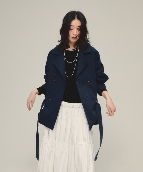 eL（エル）の「【eL】Short Trench Coat/586796（トレンチコート・レディース・ネイビー/ダークベージュ・FREE）」の19枚目の写真