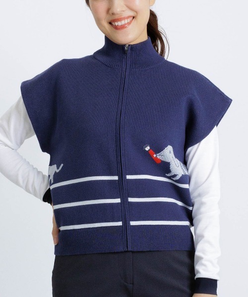 Picone CLUB(ピッコーネクラブ)の「コットン混DOG柄ニットベスト(ベスト・レディース・ライトパープル/ネイビー/キャメル・S/M)」の2枚目の写真