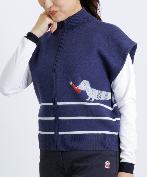 Picone CLUB(ピッコーネクラブ)の「コットン混DOG柄ニットベスト(ベスト・レディース・ライトパープル/ネイビー/キャメル・S/M)」の10枚目の写真