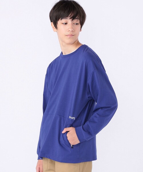 SHIPS（シップス）の「SHIPS KIDS:140～160cm /ファスナー ポケット付き ロング スリーブ Tシャツ（Tシャツ/カットソー・キッズ・ホワイト/ブルー・140/150/160）」の2枚目の写真