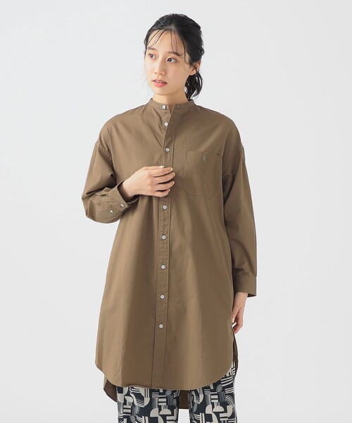 GYMPHLEX(ジムフレックス)の「Gymphlex / バンドカラー シャツ ワンピース(ワンピース・レディース・ベージュ/ライトブラウン・14)」の1枚目の写真