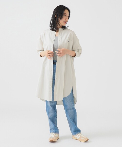 GYMPHLEX(ジムフレックス)の「Gymphlex / バンドカラー シャツ ワンピース(ワンピース・レディース・ベージュ/ライトブラウン・14)」の9枚目の写真