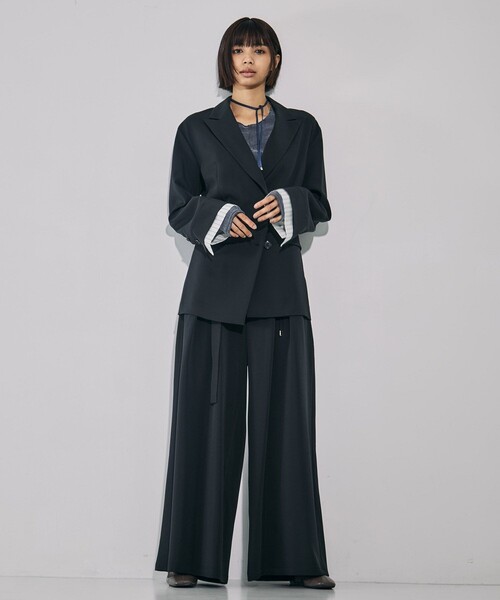 残りわずか！】ストリングクロスタックワイドパンツ｜ウォッシャブル