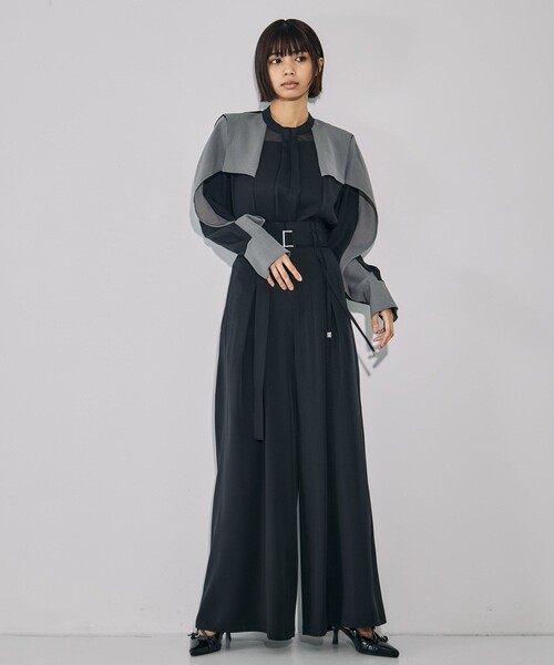 UNITED TOKYO（ユナイテッドトウキョウ）の「【残りわずか！】ストリングクロスタックワイドパンツ｜ウォッシャブル/防シワ/セットアップ/オフィスカジュアル/オケージョン/春服（スラックス・レディース・カーキ/ブラック・2/1）」の10枚目の写真