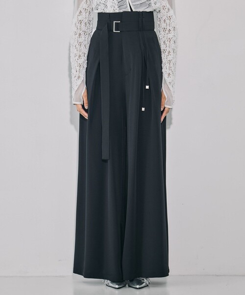 残りわずか！】ストリングクロスタックワイドパンツ｜ウォッシャブル