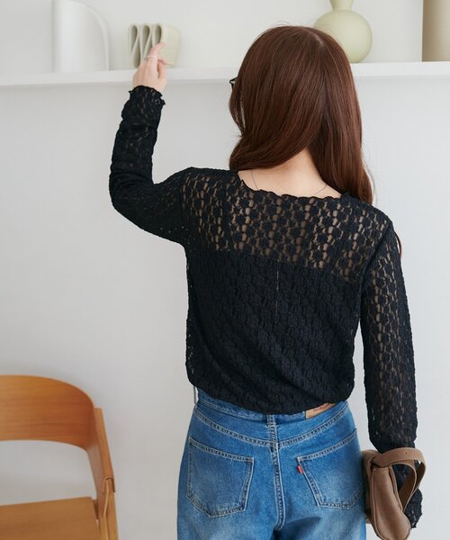 DISCOAT(ディスコート)の「【WEB限定】レースロングスリーブ(Tシャツ/カットソー・レディース・ブラウン/アイボリー/ブラック・FREE)」の21枚目の写真