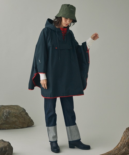 セール】透湿防水 撥水 防風 2トーンデザイン パッカブルポンチョ