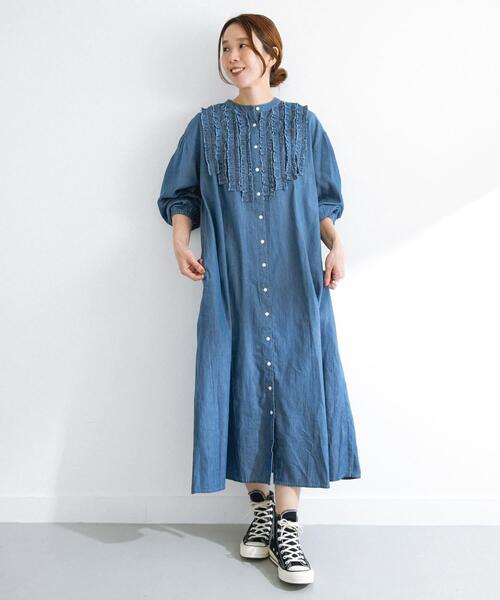 URBAN RESEARCH Sonny Label（アーバンリサーチサニーレーベル）の「デニムフリルヨークワンピース（ワンピース・レディース・ライトインディゴブルー/インディゴブルー・FREE）」の11枚目の写真