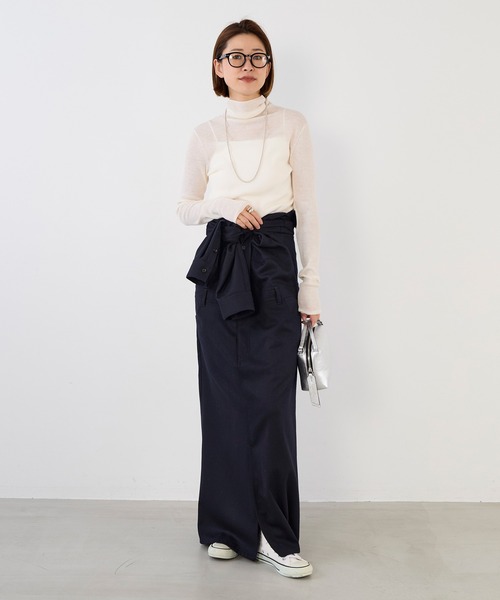 MICA&DEAL（マイカ＆ディール）の「シアーリブタートルネックプルオーバー（ニット/セーター・レディース・ダークブラウン/オフホワイト/グレー/サックスブルー・FREE）」の8枚目の写真