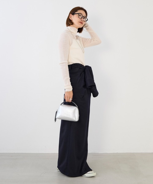 MICA&DEAL（マイカ＆ディール）の「シアーリブタートルネックプルオーバー（ニット/セーター・レディース・ダークブラウン/オフホワイト/グレー/サックスブルー・FREE）」の9枚目の写真