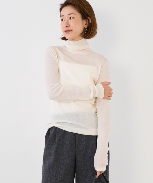 MICA&DEAL（マイカ＆ディール）の「シアーリブタートルネックプルオーバー（ニット/セーター・レディース・ダークブラウン/オフホワイト/グレー/サックスブルー・FREE）」の11枚目の写真