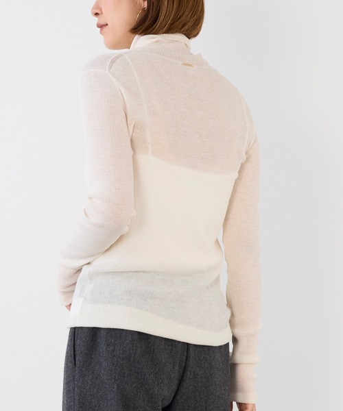 MICA&DEAL（マイカ＆ディール）の「シアーリブタートルネックプルオーバー（ニット/セーター・レディース・ダークブラウン/オフホワイト/グレー/サックスブルー・FREE）」の14枚目の写真