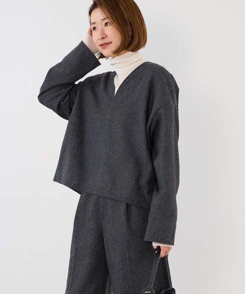 MICA&DEAL（マイカ＆ディール）の「シアーリブタートルネックプルオーバー（ニット/セーター・レディース・ダークブラウン/オフホワイト/グレー/サックスブルー・FREE）」の16枚目の写真