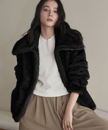 ファーコート フェイクファー ショート丈」に該当するブラック/黒色系