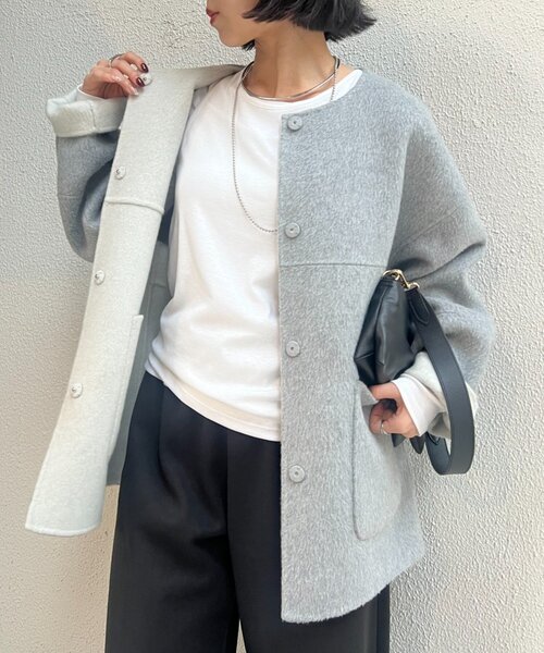 リバーシブルコクーンジャケット（ノーカラージャケット）｜Jena