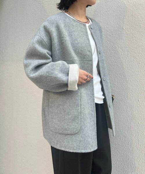 ノーカラーショートコート　リバーシブルコクーンジャケット リバーシブルコクーンジャケット（ノーカラージャケット）｜Jena