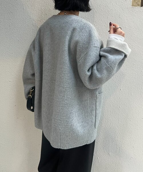 セール】リバーシブルコクーンジャケット（ノーカラージャケット