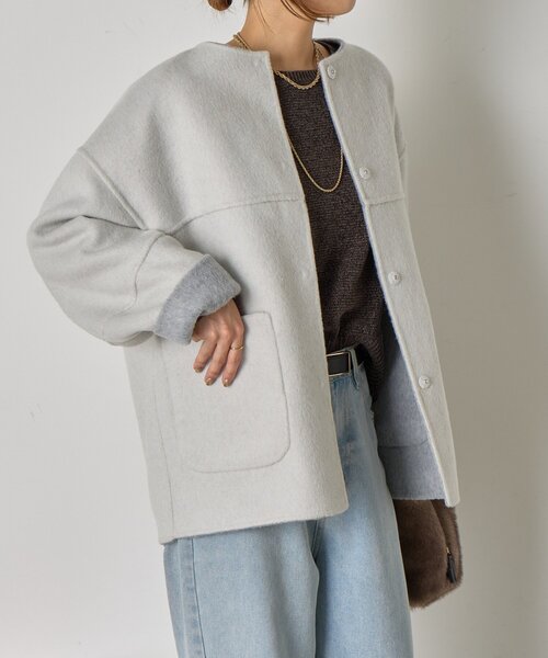 リバーシブルコクーンジャケット（ノーカラージャケット）｜Jena