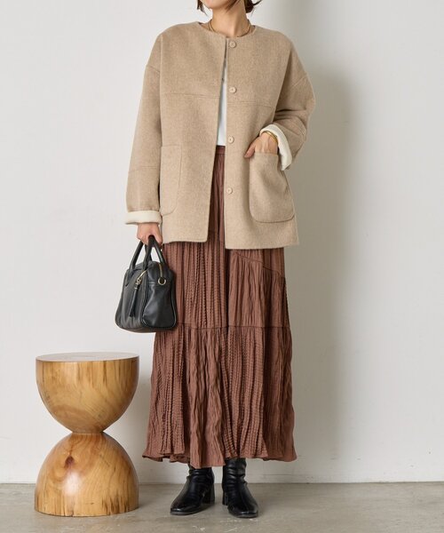 リバーシブルコクーンジャケット（ノーカラージャケット）｜Jena