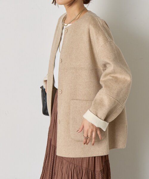 セール】リバーシブルコクーンジャケット（ノーカラージャケット