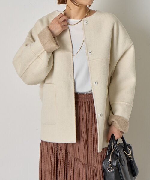セール】【2WAY/ふんわり上質】リバーシブルコクーンジャケット（ノー