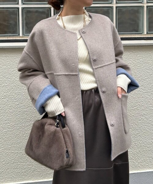 セール】【2WAY/ふんわり上質】リバーシブルコクーンジャケット（ノー