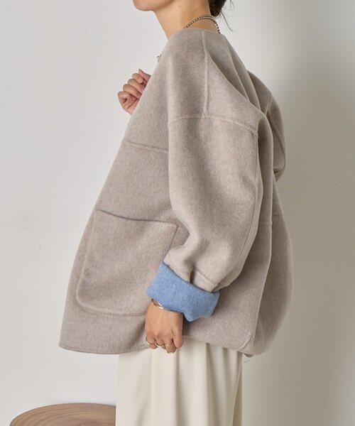 リバーシブルコクーンジャケット（ノーカラージャケット）｜Jena