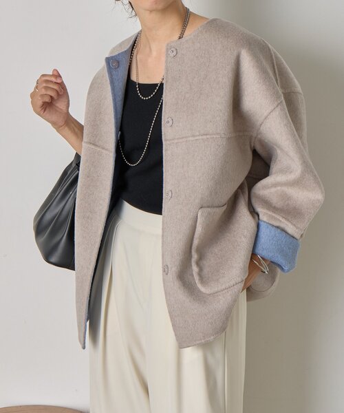 Jena espace merveilleux（ジェナ　エスパスメルヴェイユ）の「【2WAY/ふんわり上質】リバーシブルコクーンジャケット（ノーカラージャケット・レディース・ベージュ/グレー/ブルー・FREE）」の11枚目の写真