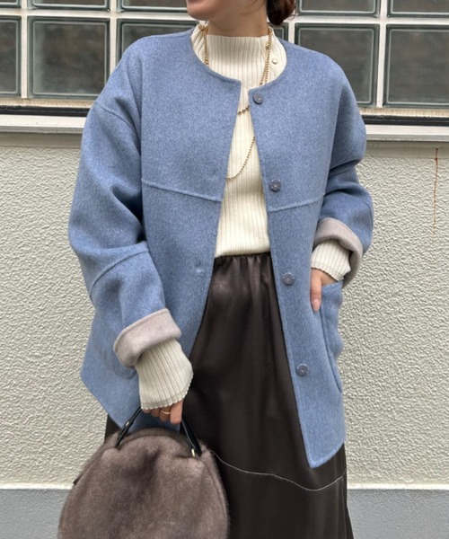 Jena espace merveilleux（ジェナ　エスパスメルヴェイユ）の「【2WAY/ふんわり上質】リバーシブルコクーンジャケット（ノーカラージャケット・レディース・ベージュ/グレー/ブルー・FREE）」の3枚目の写真