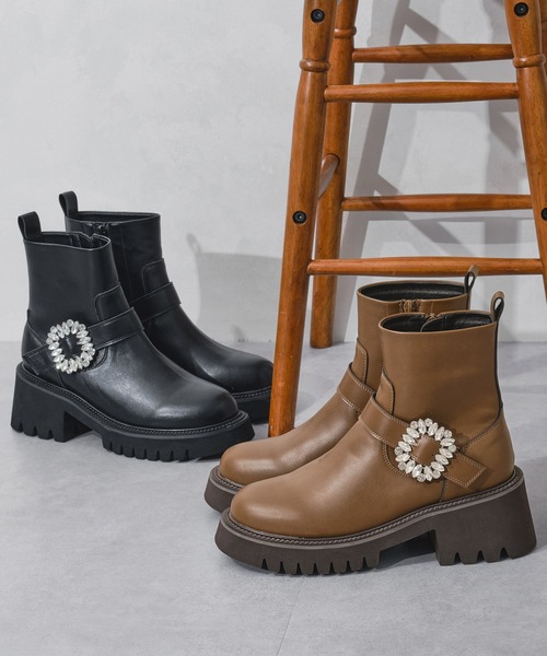 セール】2025秋冬新作ビジューバックル厚底ブーツ/51402（ブーツ