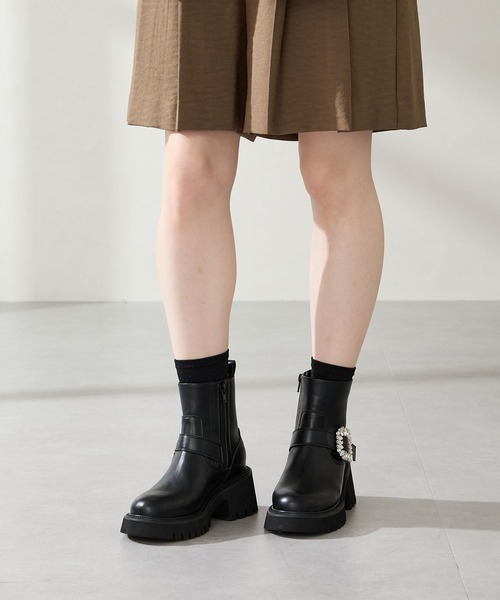 2024ビジューバックル付き 定価16500 セール】2025秋冬新作ビジューバックル厚底ブーツ/51402（ブーツ