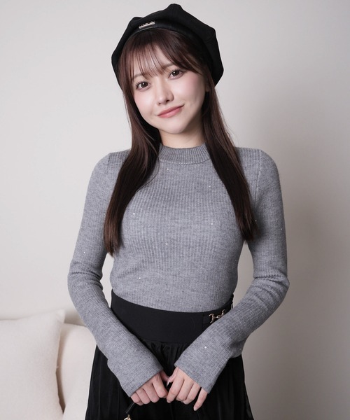 LIPSERVICE(リップサービス)の「ウォームジュエルリブニット(ニット/セーター・レディース・ホワイト/ピンク/ブラック/グレー・FREE)」の3枚目の写真