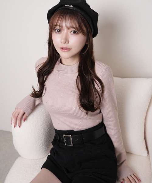 LIPSERVICE(リップサービス)の「ウォームジュエルリブニット(ニット/セーター・レディース・ホワイト/ピンク/ブラック/グレー・FREE)」の4枚目の写真