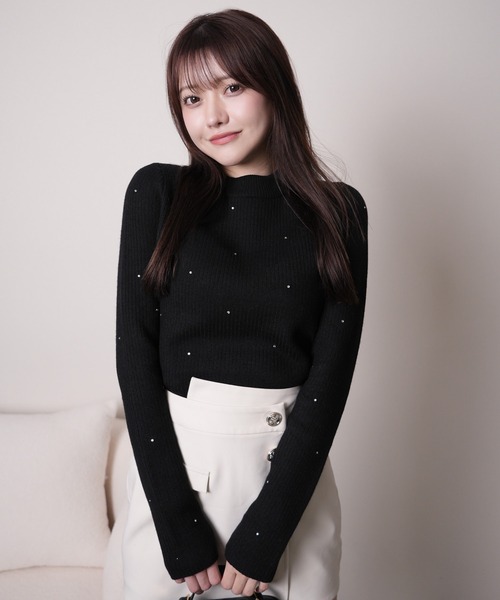 LIPSERVICE(リップサービス)の「ウォームジュエルリブニット(ニット/セーター・レディース・ホワイト/ピンク/ブラック/グレー・FREE)」の11枚目の写真