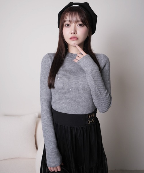 LIPSERVICE(リップサービス)の「ウォームジュエルリブニット(ニット/セーター・レディース・ホワイト/ピンク/ブラック/グレー・FREE)」の21枚目の写真