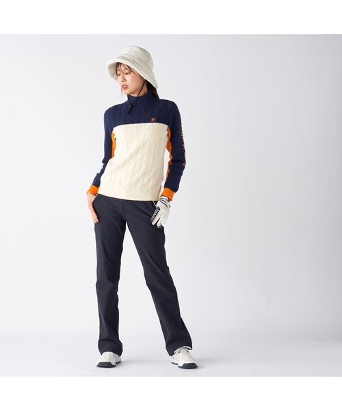 FILA GOLF(フィラゴルフ )の「FILA GOLF フィラゴルフ ゴルフウェア ワンポイント ロゴ 配色切替 ハイネック モックネックセーター(ニット/セーター・レディース・ネイビー/イエロー/ブラック・M/L/LL)」の14枚目の写真